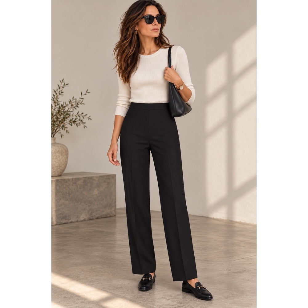 Vintage Lauren Ralph Lauren Wool Stretch Pants Black Women 12 90s Minimalist CBK